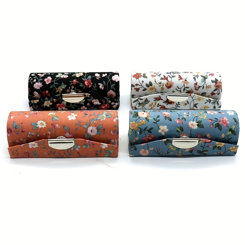 4 Pcs Floral Lipstick Case Holder with Mirror Cosmetic Travel Organizer Bag
