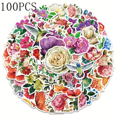 100pcs Rose & Tulip Flower Stickers Vibrant Mixed Colors Self Adhesive Decals