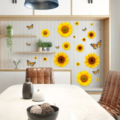Yellow Sunflower Room Decoration Wall Sticker Butterfly Sofa Background