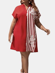  Women's Striped Floral Patchwork Dress