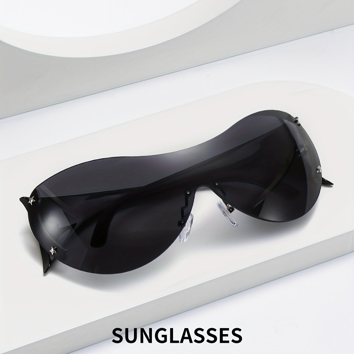 Star Detail Rimless Sports Sunglasses with Glass Box