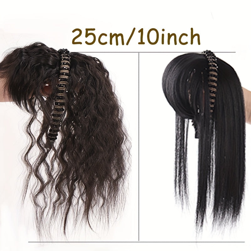 Short Curly Hair Topper w/Bangs & Headband Clip In Extensions