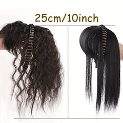 Short Curly Hair Topper w/Bangs & Headband Clip In Extensions