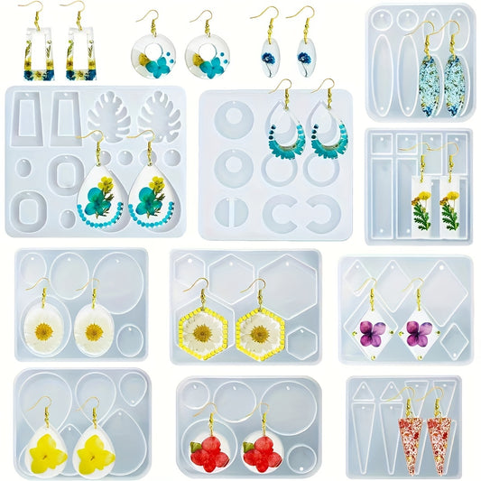 10pcs Resin Earring Pendants Silicone Mold Set For Epoxy Resin Jewelry Making