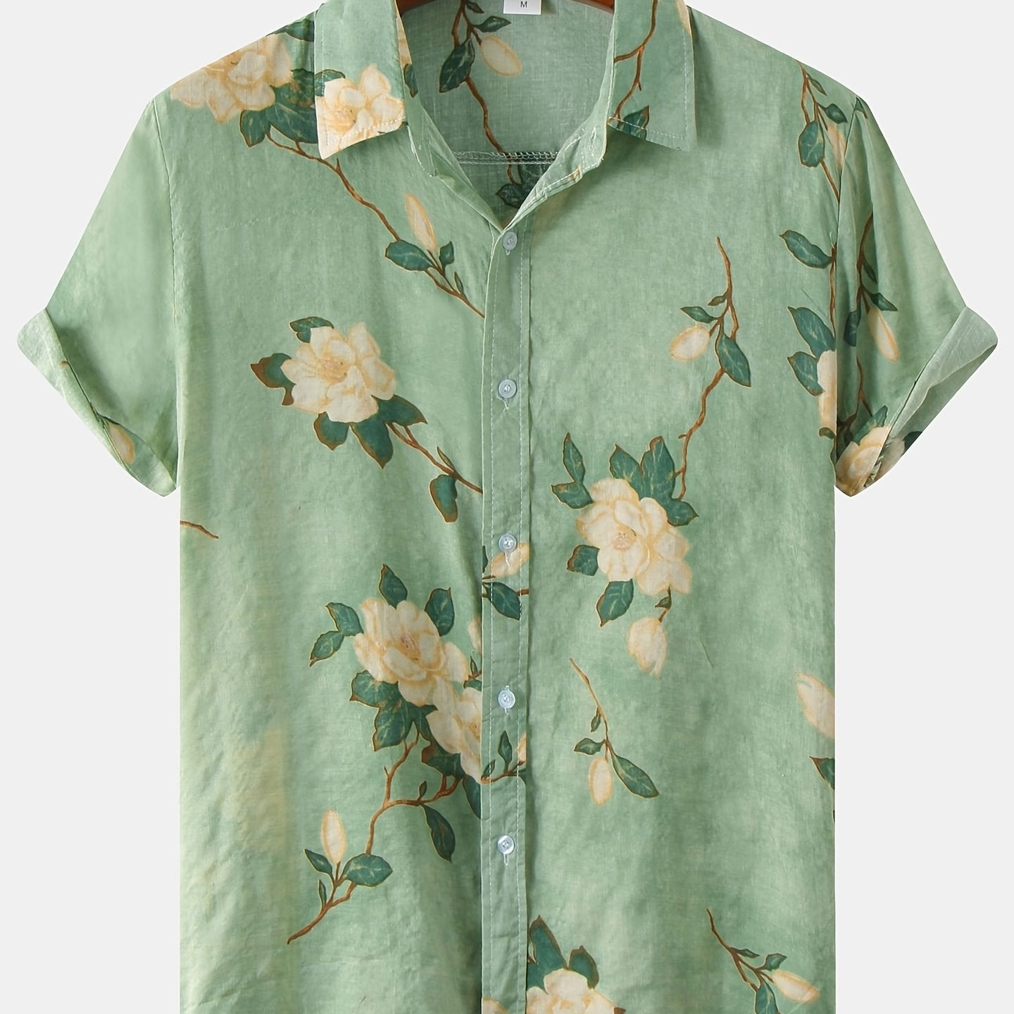 Men's Slim Short Sleeve Shirts with Flower Print