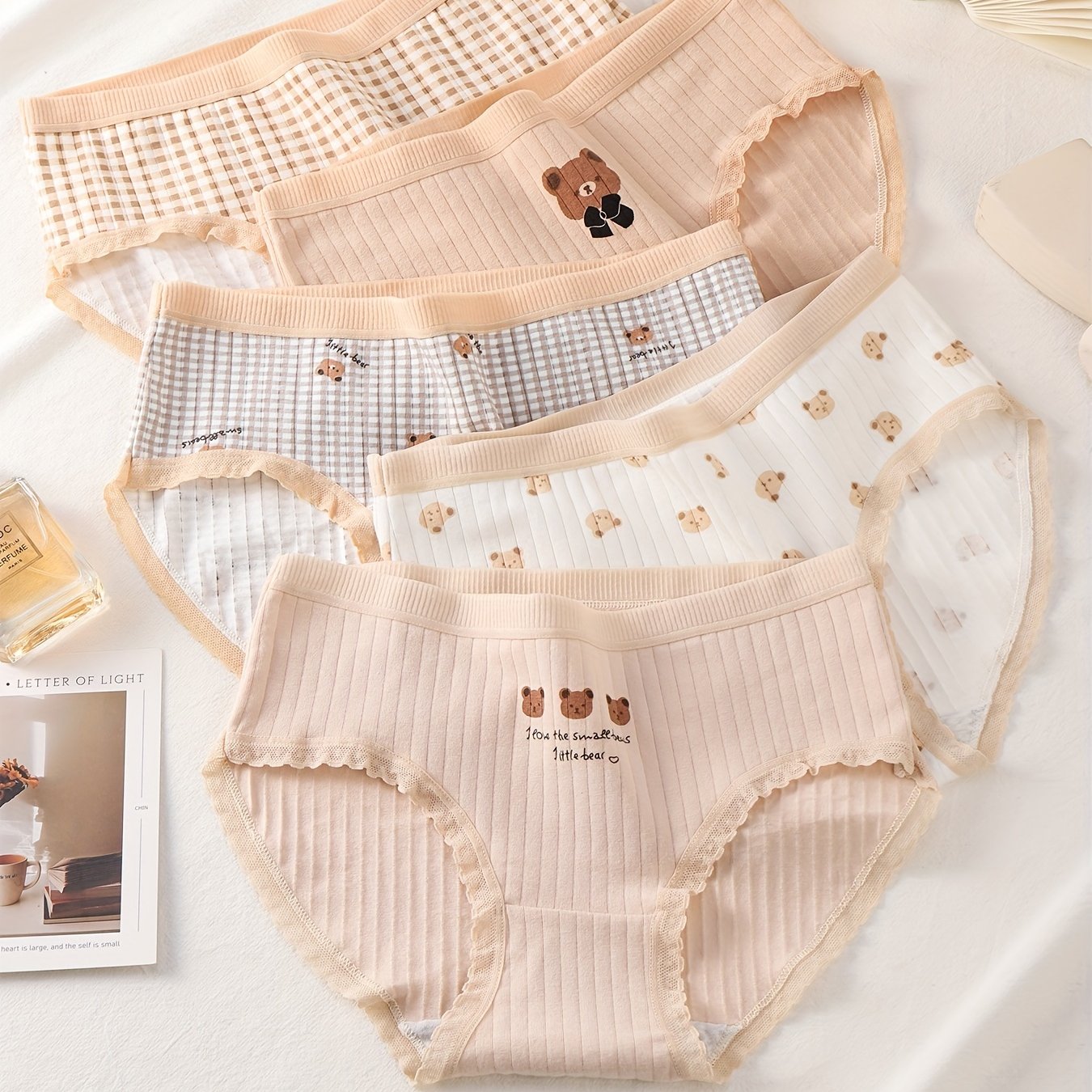 5pcs Cartoon Bear Pattern Triangle Panties for Girls 95% Cotton Underwear