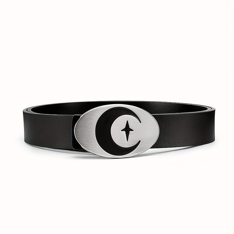 Men's Leather Belt Moon Punk Metal Buckle Decorative Belt