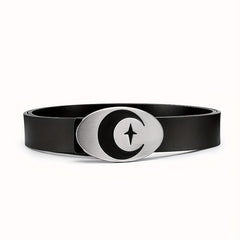 Men's Leather Belt Moon Punk Metal Buckle Decorative Belt