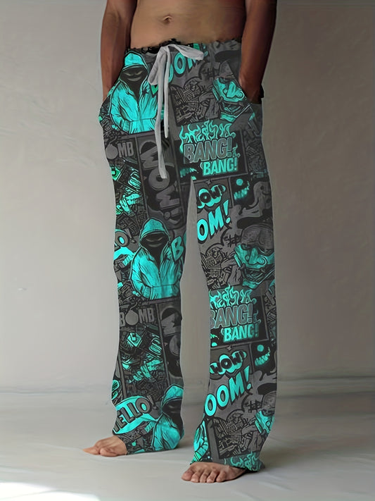 Comics Style Fluorescent Hooded Man Pants