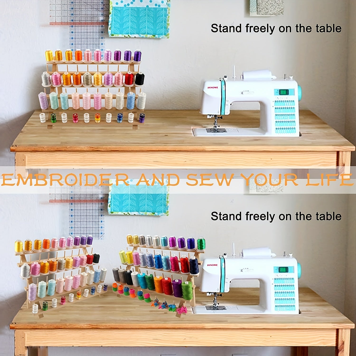 Wooden Thread Storage Holder 60 Spool Sewing Embroidery Thread Rack