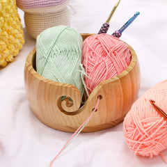 Large Capacity Wooden Yarn Bowl for Knitting Storage