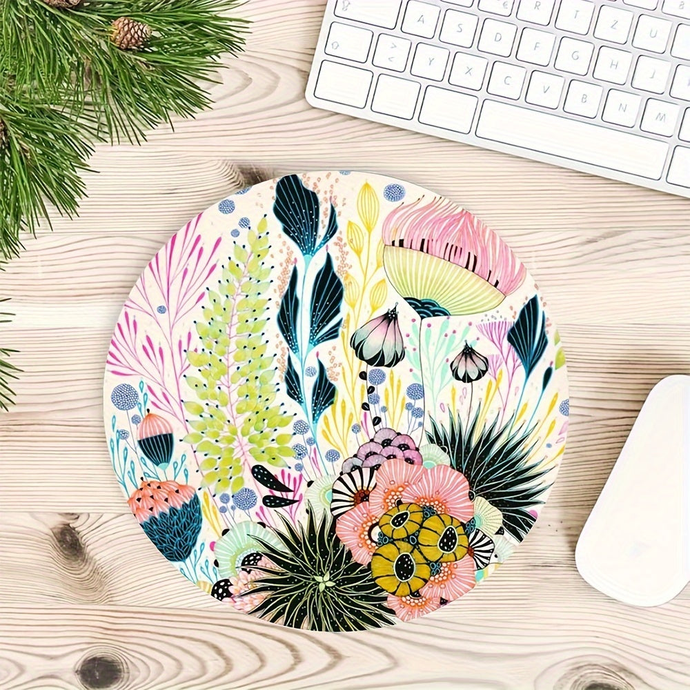 Cartoon Flowers Round Mouse Pad - Stylish Mousepad - Holiday Gift