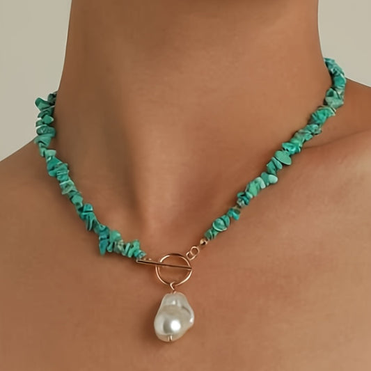 Vintage Pearl Pendant Turquoise Beaded Boho Ethnic Style Necklace