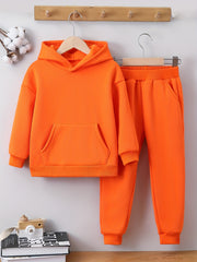 2Pcs Girls Fleece Sports Hoodie And Pant Suit Set