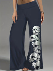 Women's Plus Skull Print Elastic Flared Leg Trousers