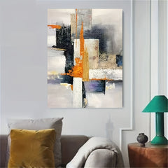 Hand Painted Canvas Abstract Painting Gray Yellow Theme