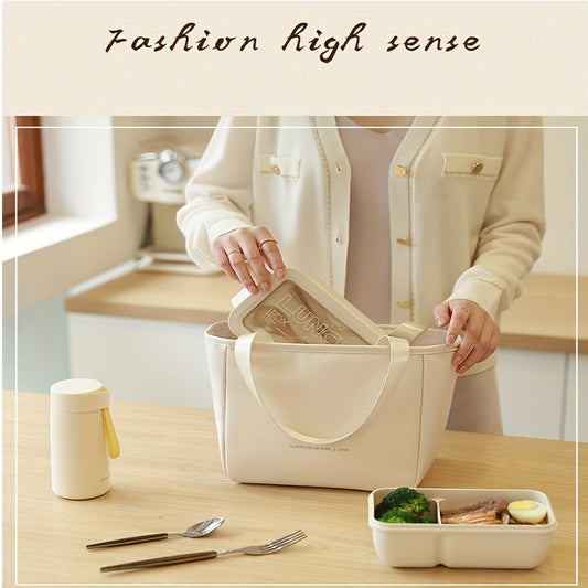Solid Letter Print Lunch Handbag Lightweight PU Portable Insulation Lunch Box