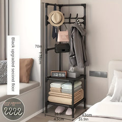 2 Tier Coat Rack with 4 Double Hooks - Sturdy Standing Storage