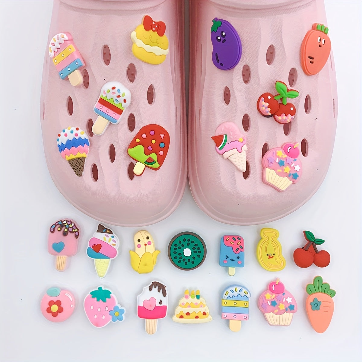 25pcs Cartoon Ice Cream Shoe Charm Cake Strawberry Clogs DIY Decoration
