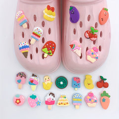25pcs Cartoon Ice Cream Shoe Charm Cake Strawberry Clogs DIY Decoration