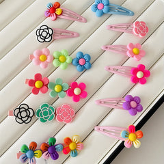 12pcs Baby Girls Snap Clip Cartoon Flower PVC Hair Clip