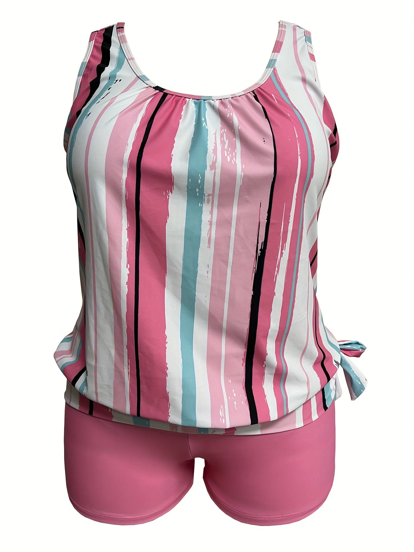  Striped Print Modest Tankini Set