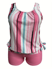  Striped Print Modest Tankini Set