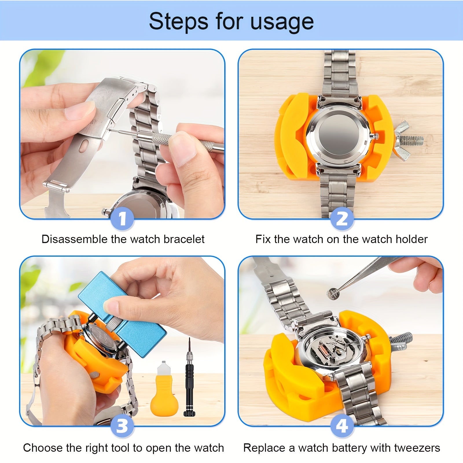 32 Piece Watch Repair Kit Screwdriver Band Wrench Case Opener Back Remover Tool