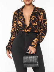  Baroque Print Long Sleeve Button Up Collar Shirt