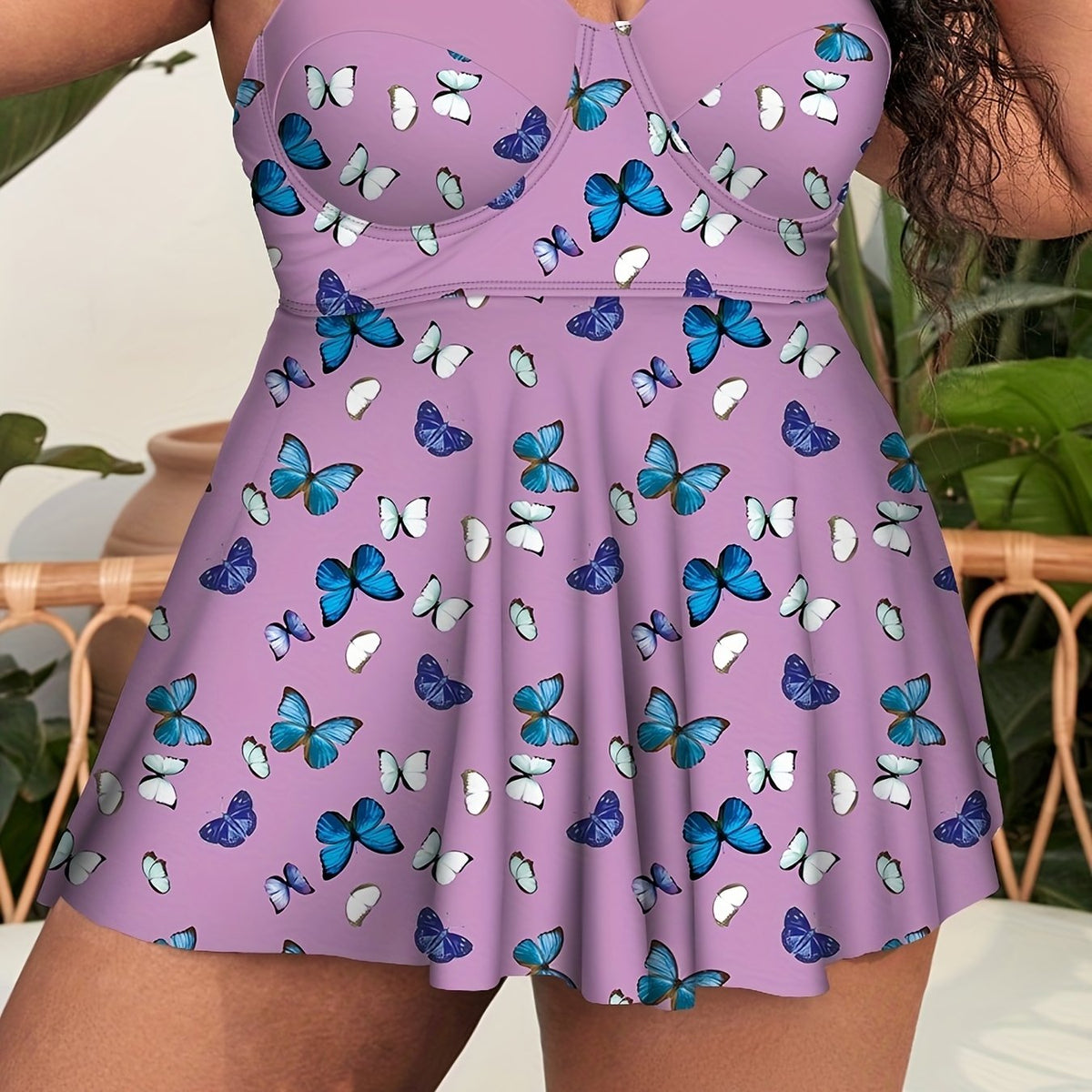  Butterfly Print Strappy Tankini Set