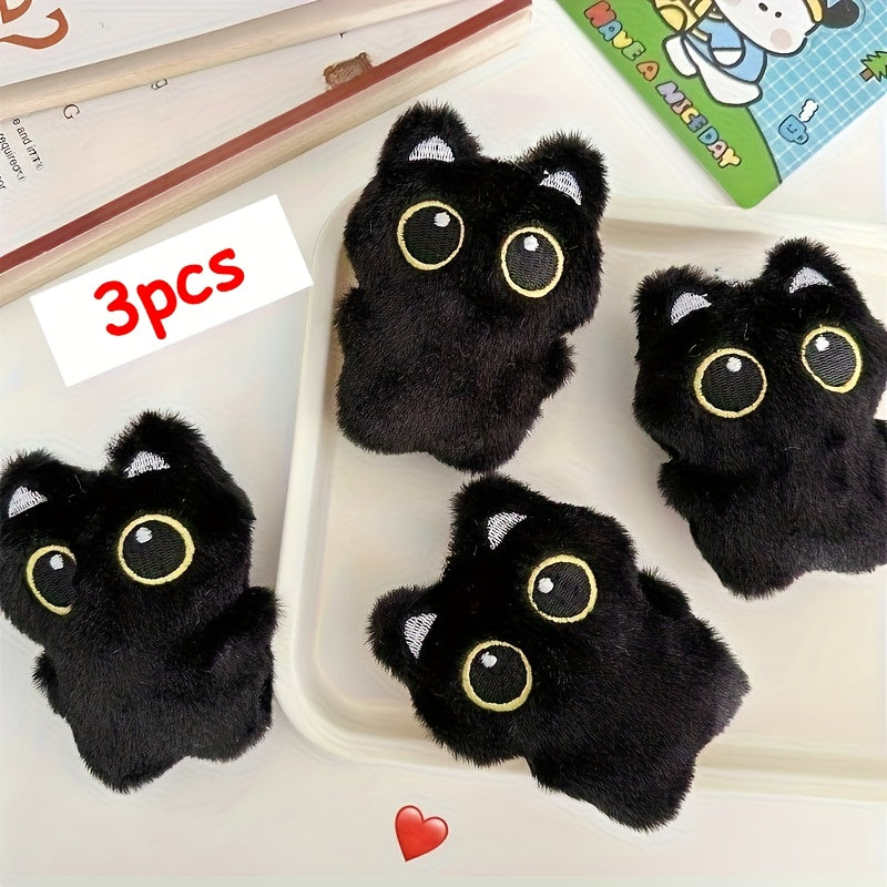 3pcs Soft Cat Plush Toy with Yellow Eyes Mixed Colors Small Pendant Pillow