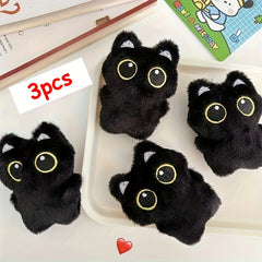 3pcs Soft Cat Plush Toy with Yellow Eyes Mixed Colors Small Pendant Pillow