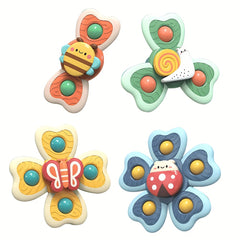 4pcs Animal Rotating Suction Cup Gyroscope Toy Set for Kids Bath Time Play