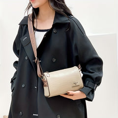 Crocodile Crossbody Bag with Letter Strap and Zipper Closure