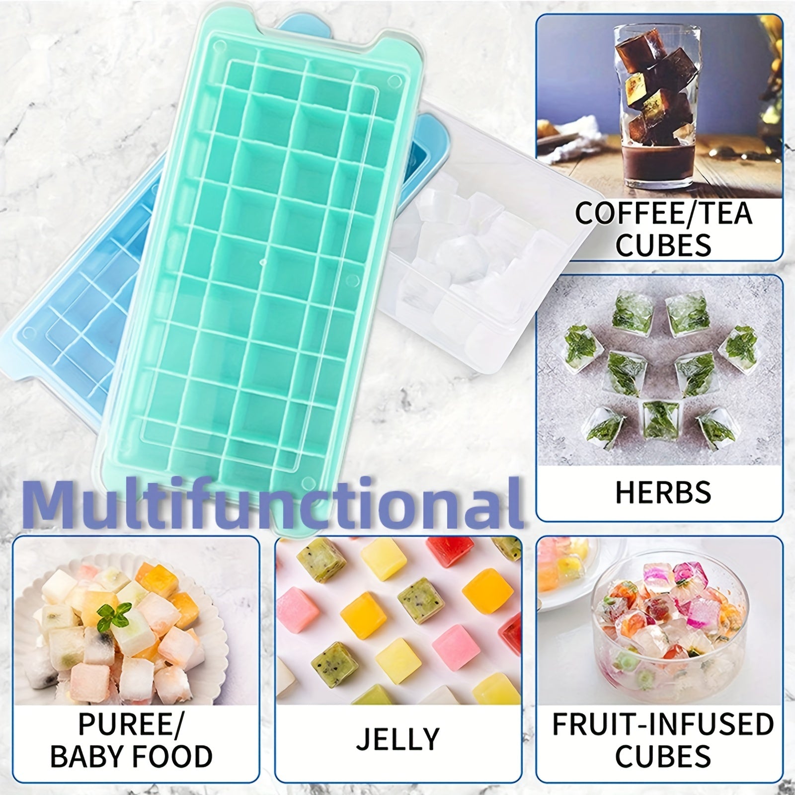 Ice Cube Mold Freezer Ice Tray with Scoop & Box for Cocktails Whiskey