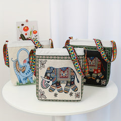 Ethnic Style Elephant Embroidery Crossbody Bag Vintage Shoulder Purse