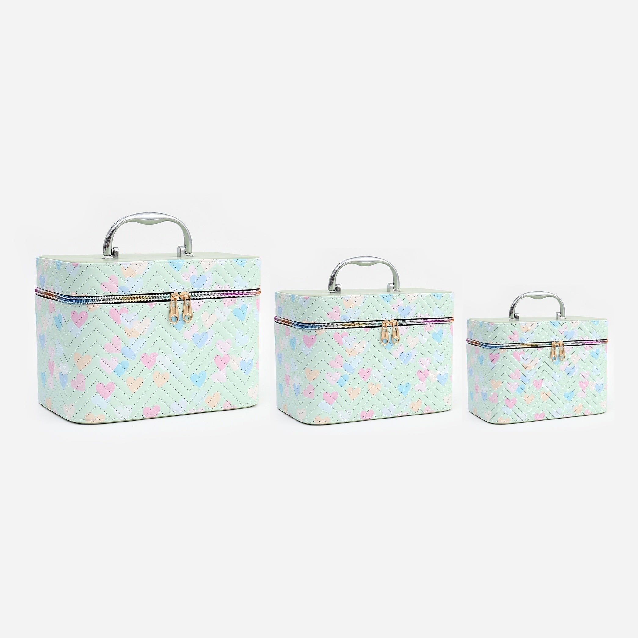 Heart Pattern Makeup Travel Case Cosmetic Organizer Bag with Mirror - 3 Sizes