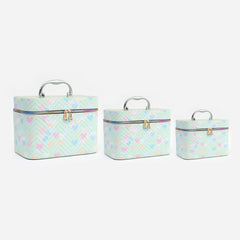 Heart Pattern Makeup Travel Case Cosmetic Organizer Bag with Mirror - 3 Sizes