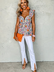 Floral Print Peplum Blouse Sweetheart Neck Casual Top