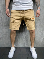 Men's Drawstring Cargo Short Pants Flap Pocket Loose Work Shorts