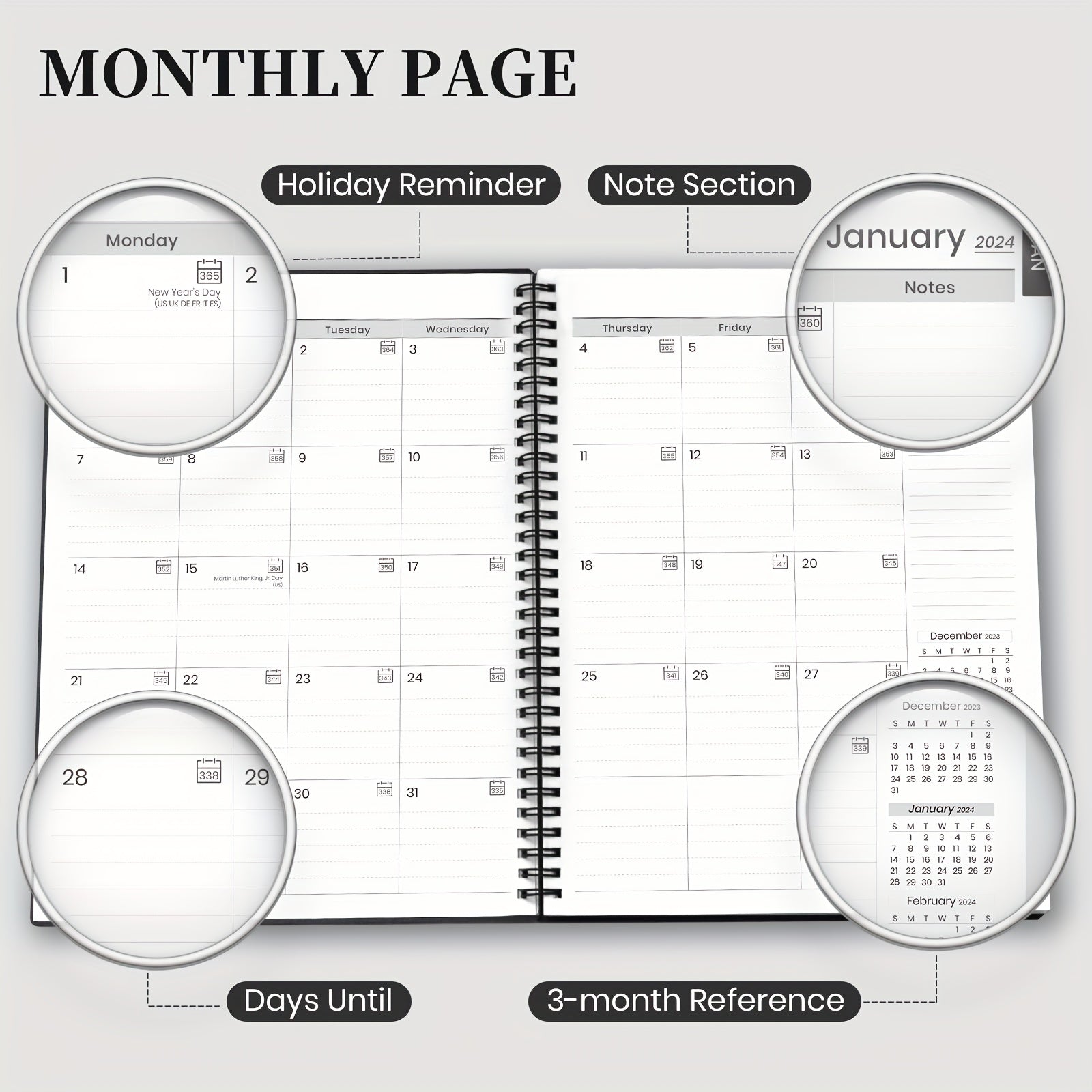 Planner Weekly Monthly Calendar Spiral12 Months From JAN To DEC