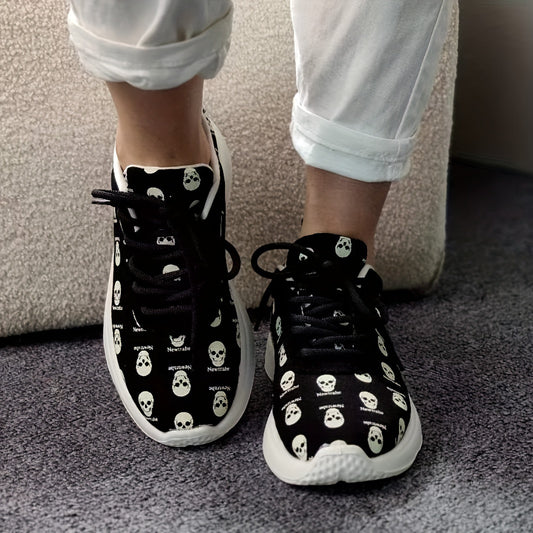 Women's Skull Print Lightweight Sneakers Anti Slip Sport Shoes