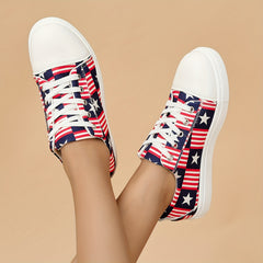 Women's Stars & Striped Canvas Shoes Lace Up Sneakers