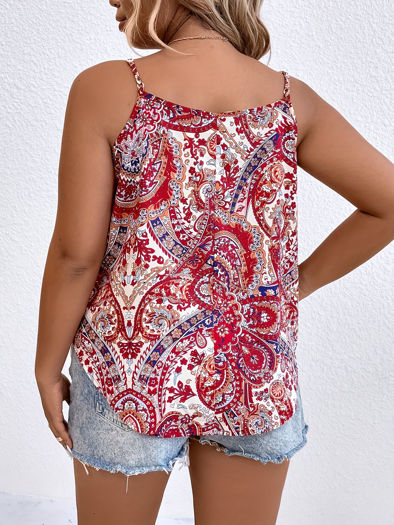  Paisley Print V Neck Summer Cami Top