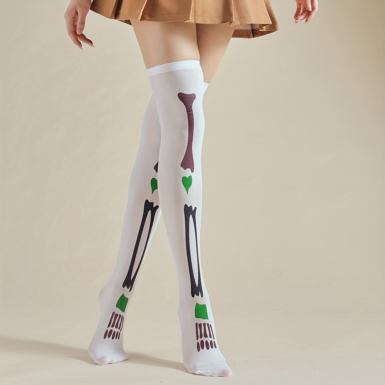 Skull Print Thigh High Socks Halloween Cosplay Over The Knee Socks