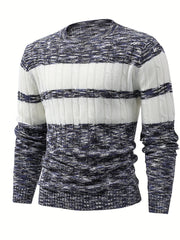 Men's Knitted Block Sweater Round Neck Warm Pullover for Fall Winter