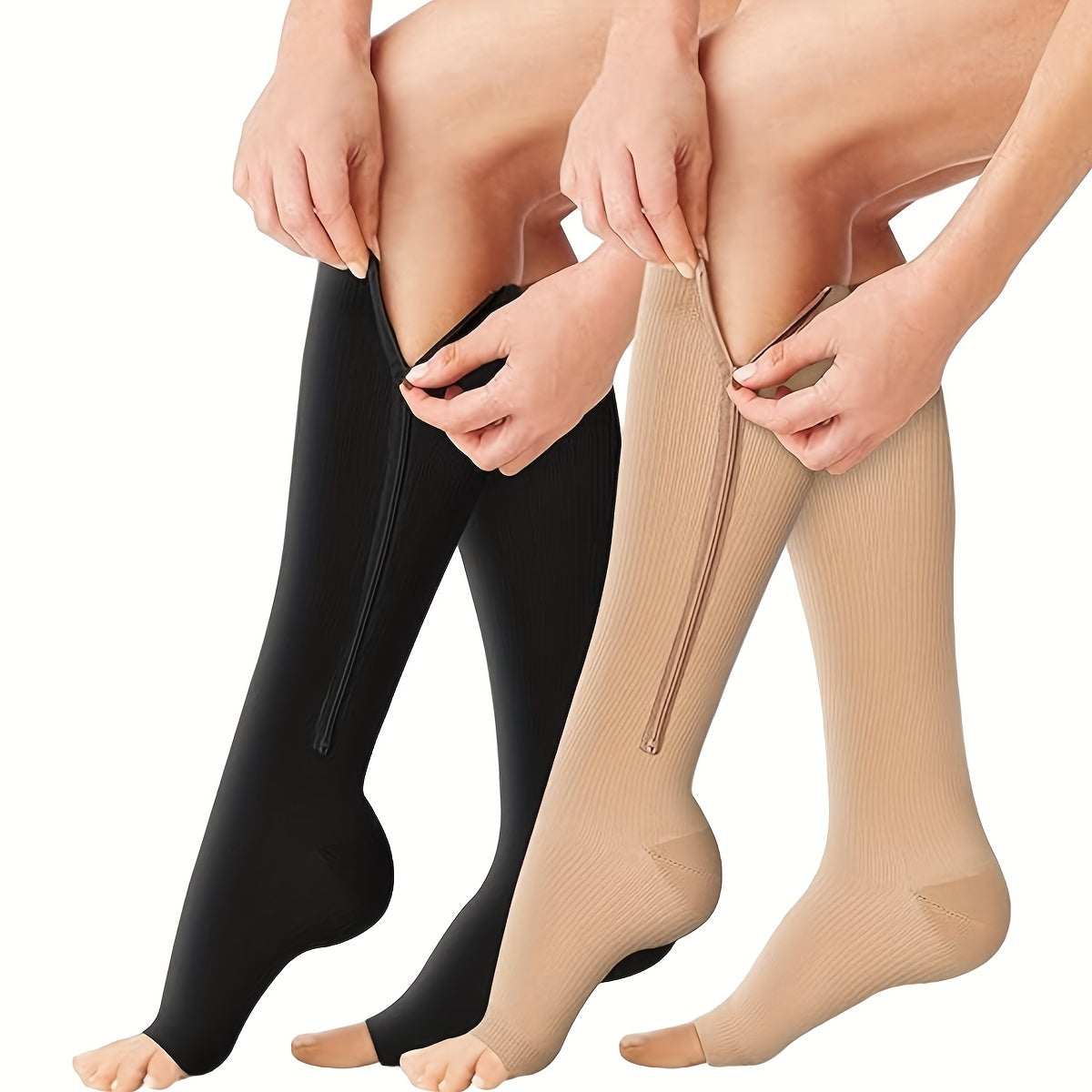 2 Pairs Zip Copper Compression Socks For Women & Men 15-20 Mmhg Circulation