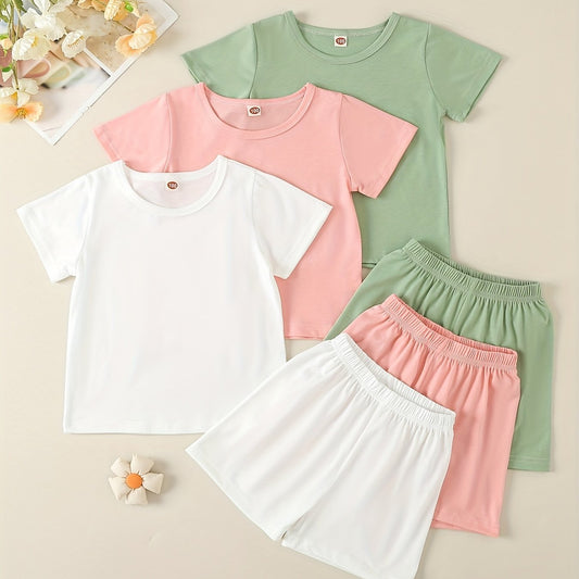 Girls' Casual Shorts & Tees Sets Elastic Waist Shorts Kids Sports Clothes