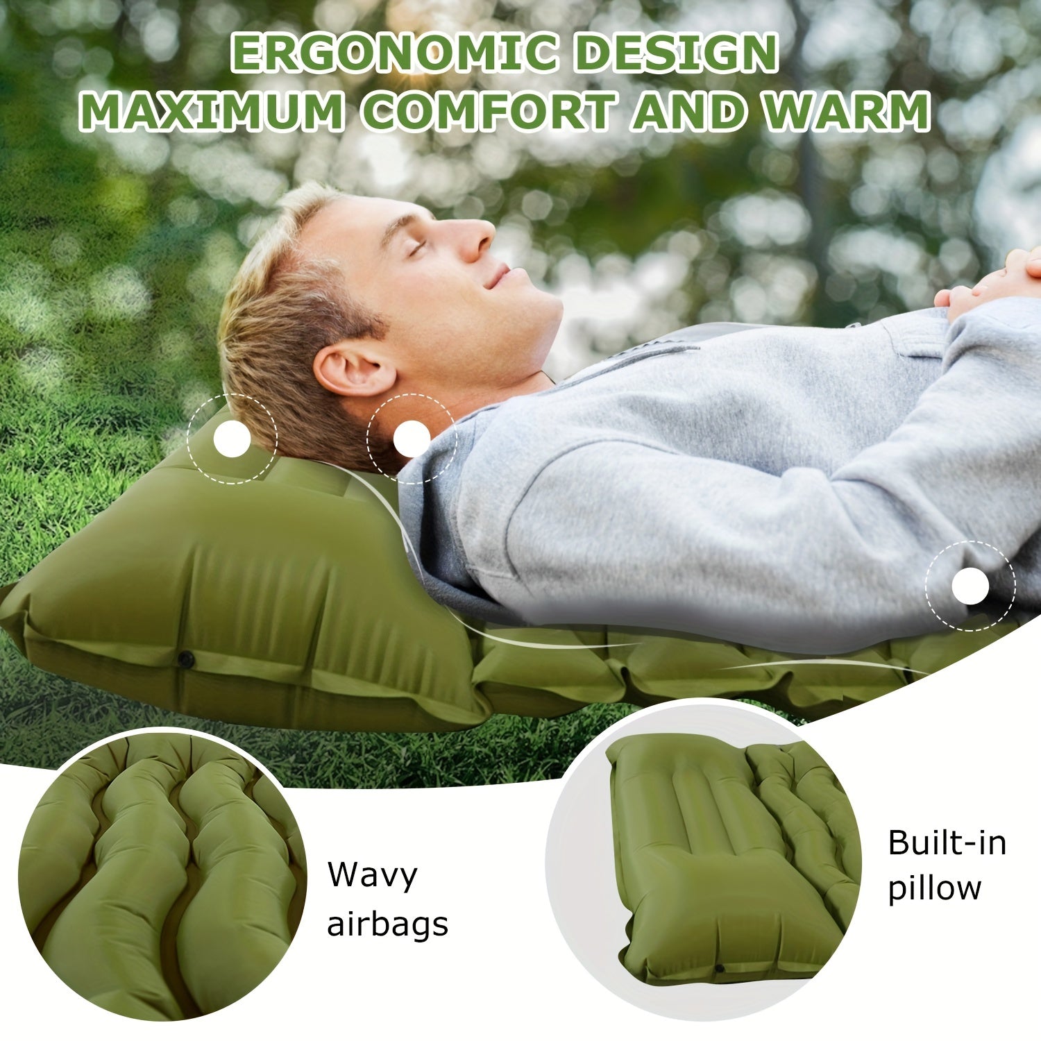 Ultralight Inflatable Sleeping Pad with Pillow & Pump