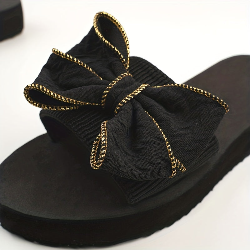 Women's Bowknot Slip On Sandals Thick sole Slides Casual & Summer Beach Shoes
